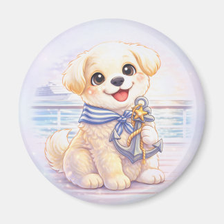 Cute Cruise Puppy Anchor Round Magnet