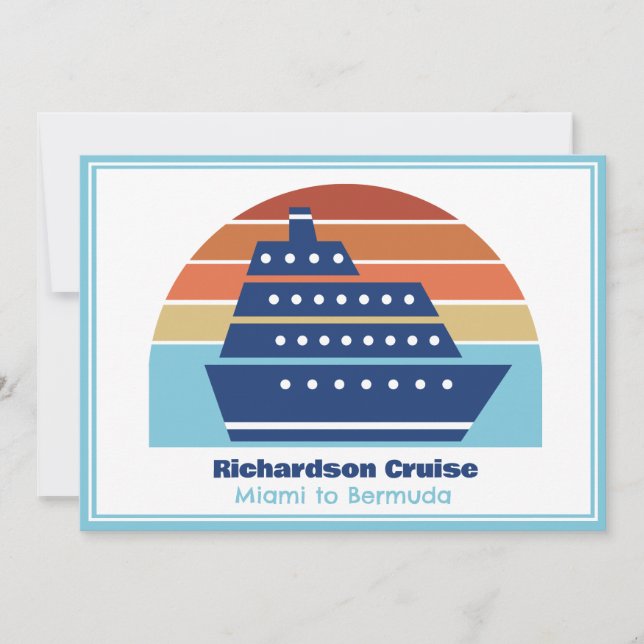 Cute Cruise Ship Family Trip Sunset Personalised Invitation (Front)