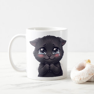 Cute Crying Black Cat Begging Canvas Wall Art Coffee Mug