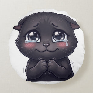 Cute Crying Black Cat Begging Canvas Wall Art Round Cushion