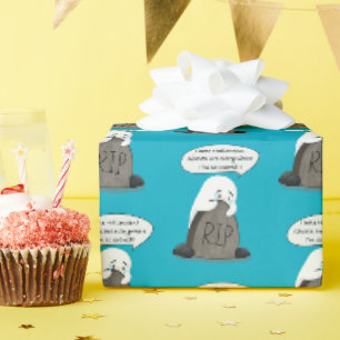 Cute Crying Ghost RIP Tombstone Halloween Wrapping Paper