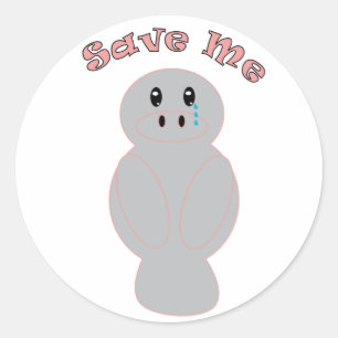Cute Crying Manatee Save Me Ocean Conservation Classic Round Sticker