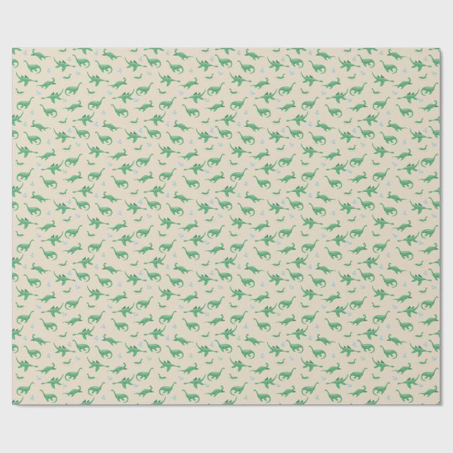 Cute Cryptid Loch Ness Monster Seamless Pattern Wrapping Paper (Flat)