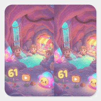 Cute Crystal Cave Adventure – Colourful Chibi Square Sticker
