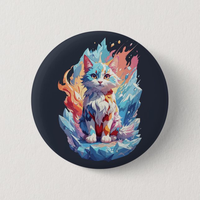 Cute Crystal Fantasy Cat Design 6 Cm Round Badge (Front)