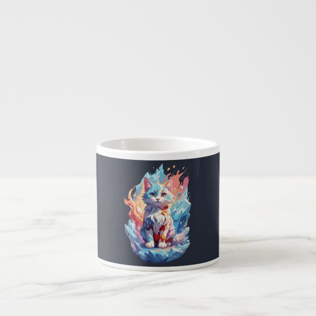 Cute Crystal Fantasy Cat Design Espresso Cup (Front)