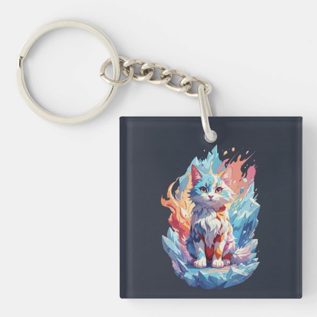 Cute Crystal Fantasy Cat Design Key Ring (Front)