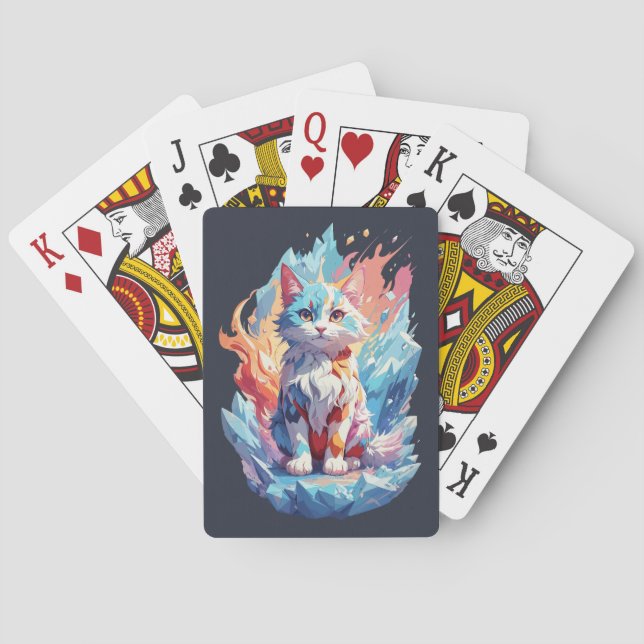 Cute Crystal Fantasy Cat Design Playing Cards (Back)