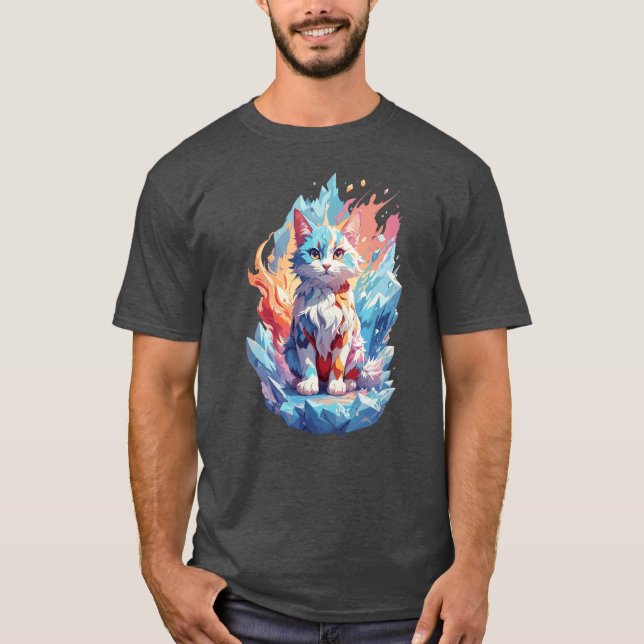 Cute Crystal Fantasy Cat Design T-Shirt (Front)