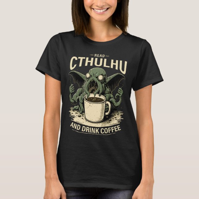 Cute Cthulhu and Coffee T-Shirt (Front)