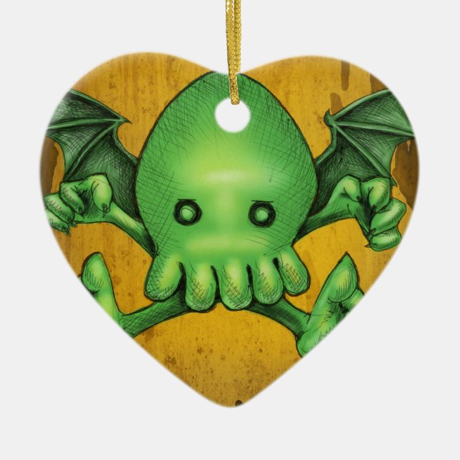 Cute Cthulhu Chibi Kneel Before Me Ceramic Ornament (Front)