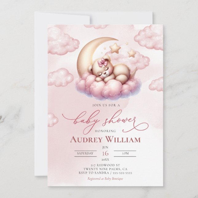 Cute Cub Baby Bear Girl Baby Shower Invitation (Front)