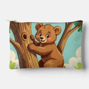 Cute cub bear climbing a tree accessory pouch