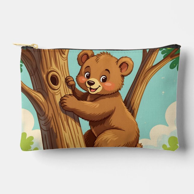 Cute cub bear climbing a tree accessory pouch (Front)