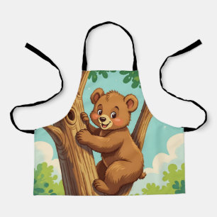 Cute cub bear climbing a tree apron