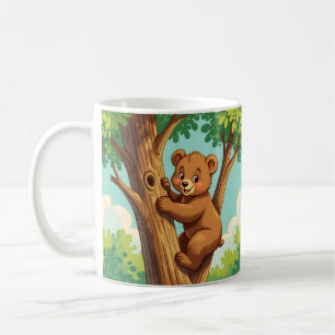 Cute cub bear climbing a tree coffee mug