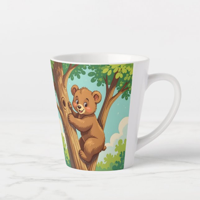 Cute cub bear climbing a tree latte mug (Right)