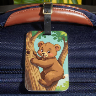 Cute cub bear climbing a tree luggage tag