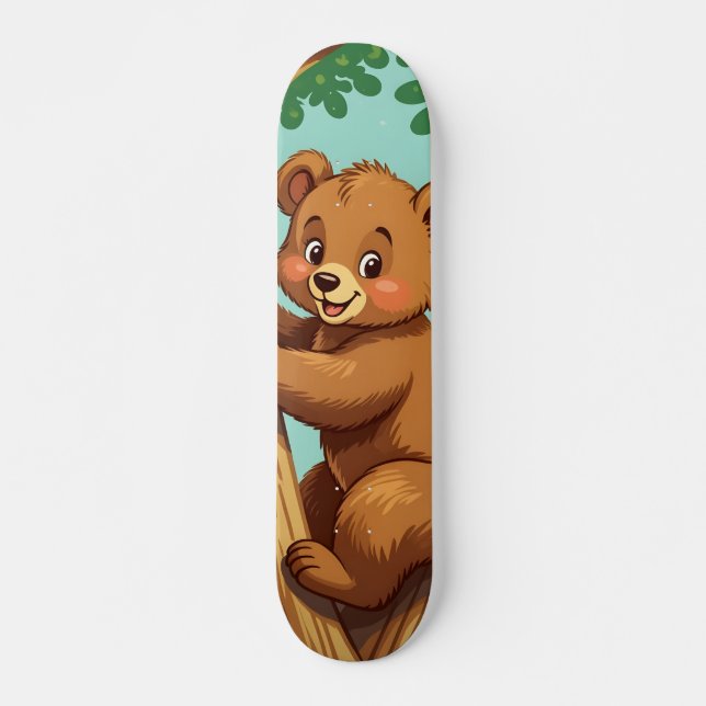 Cute cub bear climbing a tree skateboard (Front)