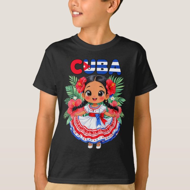 Cute Cuba Cuban Girl Traditional Dress Trocal Flow T-Shirt (Front)