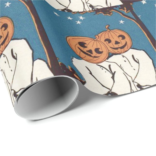 Cute Cuddle Pumpkin Jack O' Lantern Ghost Wrapping Paper (Roll Corner)