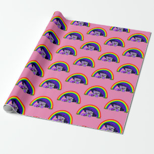 cute cuddling bears under rainbow for girls wrapping paper