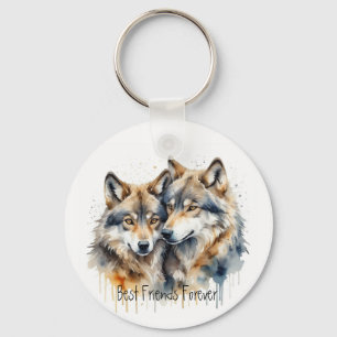 Cute Cuddling Wolves Best Friends Forever, BFF, Key Ring