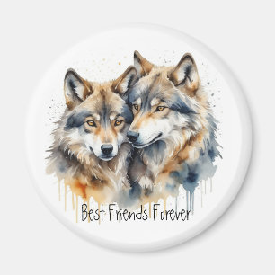 Cute Cuddling Wolves Best Friends Forever, BFF, Magnet