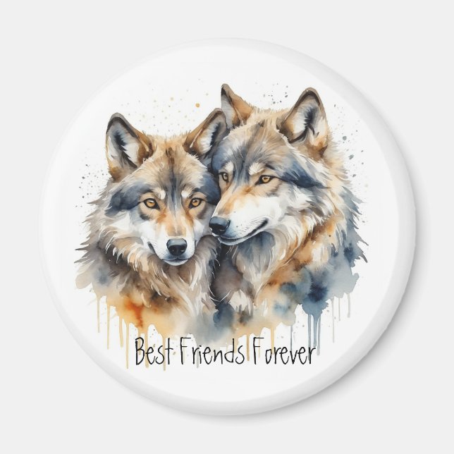 Cute Cuddling Wolves Best Friends Forever, BFF, Magnet (Front)