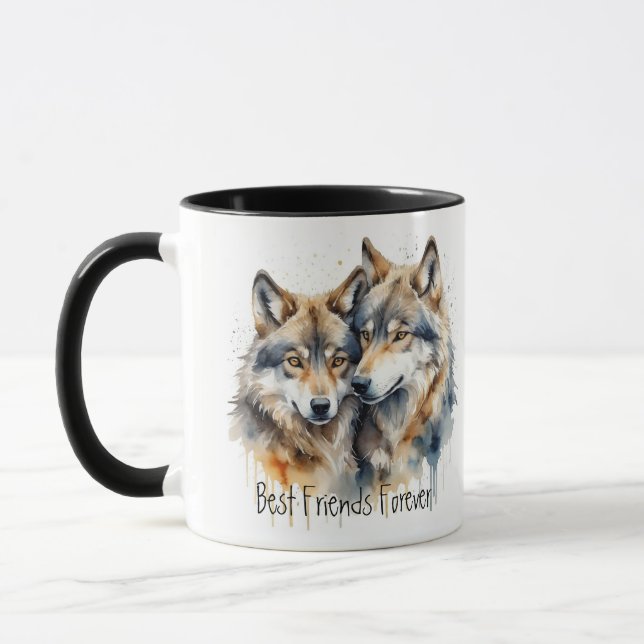 Cute Cuddling Wolves Best Friends Forever, BFF, Mug (Left)