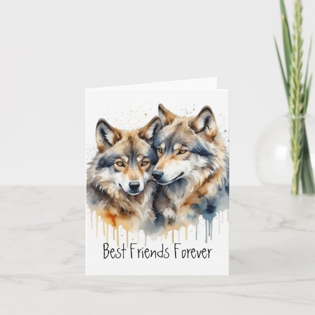 Cute Cuddling Wolves Best Friends Forever, BFF, Note Card (Front)