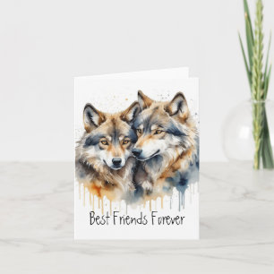 Cute Cuddling Wolves Best Friends Forever, BFF, Note Card