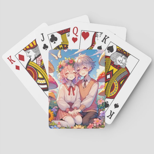 Cute Cuddly Anime Couple Playing Cards (Back)