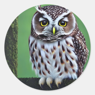 Cute Cuddly Artsy Woodland Owl Classic Round Sticker