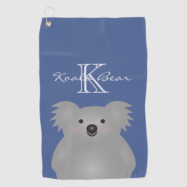 Cute Cuddly Australia Baby Koala Bear Monogram Golf Towel (Front)