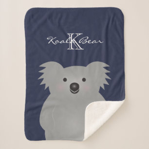 Cute Cuddly Australia Baby Koala Bear Monogram Sherpa Blanket