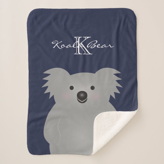 Cute Cuddly Australia Baby Koala Bear Monogram Sherpa Blanket (Front)