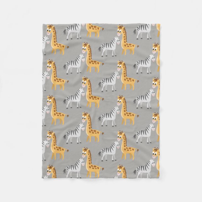 Cute Cuddly Baby Giraffe and Zebra Custom Colour Fleece Blanket (Front)
