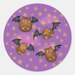 Cute, cuddly bat round stickers