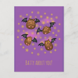 Cute cuddly bats 'batty about you' postcard