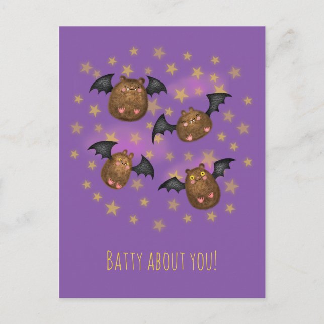 Cute cuddly bats 'batty about you' postcard (Front)