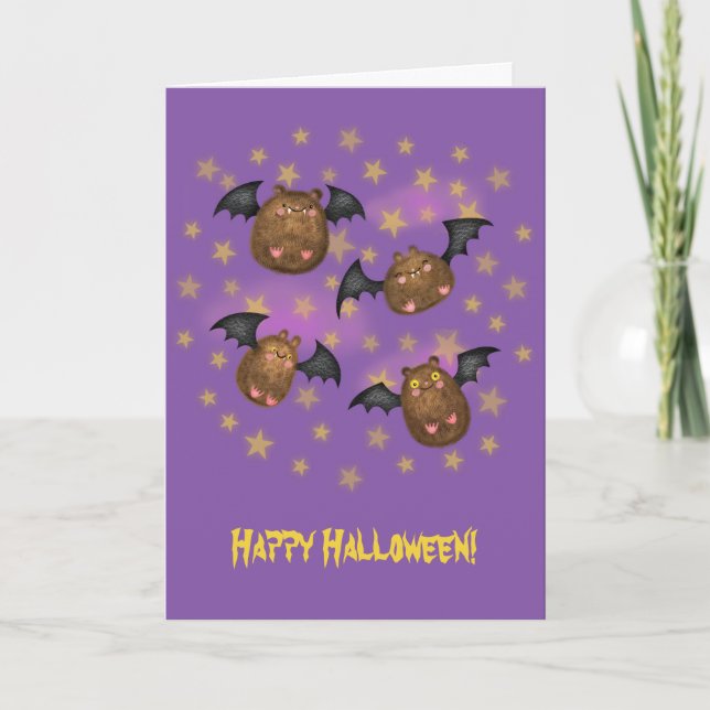 Cute cuddly bats Halloween card (Front)