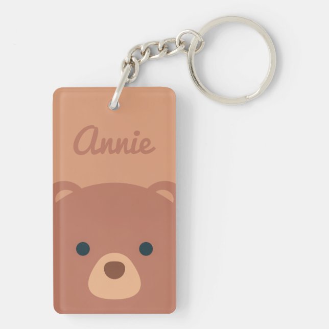 Cute Cuddly Brown Bear Custom Name | Keychain (Back)