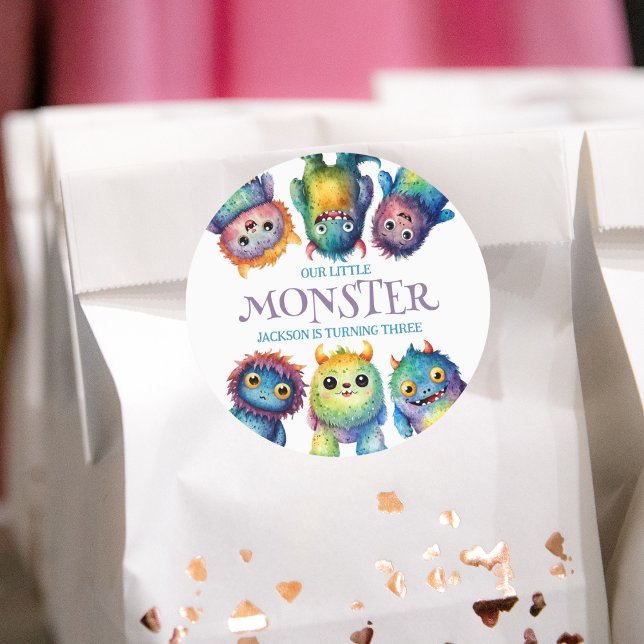 Cute Cuddly Colourful Little Monsters Kids Birthda Classic Round Sticker (Creator Uploaded)