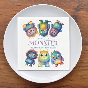 Cute Cuddly Colourful Little Monsters Kids Birthda Napkin