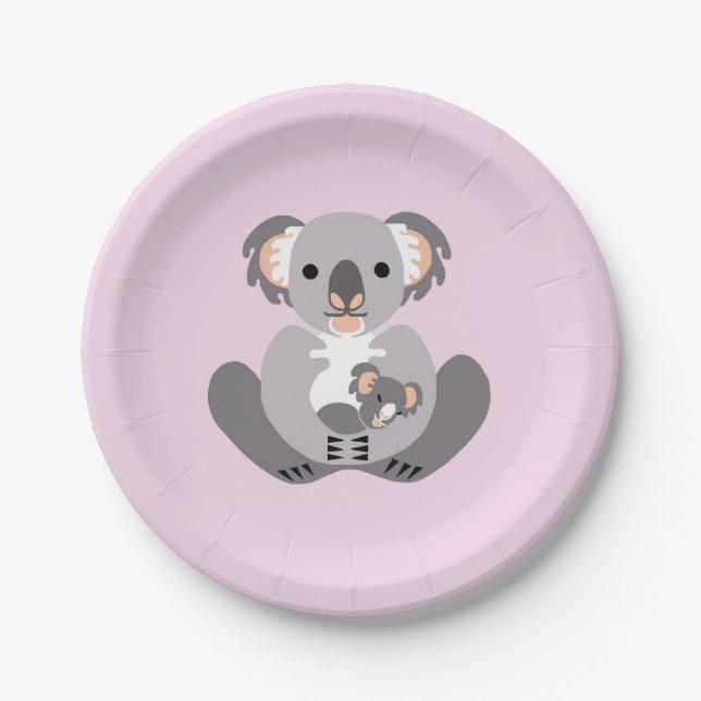 Cute cuddly - KOALA - Australia - Pink Paper Plate (Front)