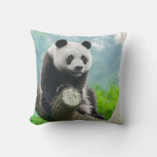 Cute Cuddly Panda Bear Sitting on a Tree Branch Cushion