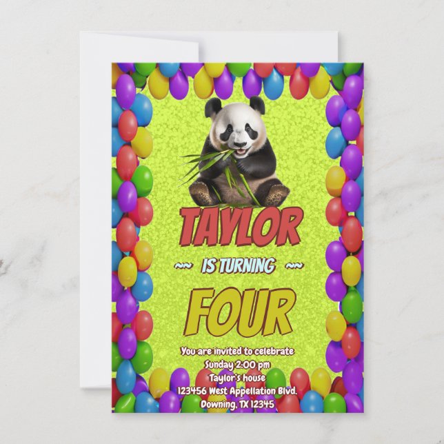 Cute Cuddly Panda Bear Themed Birthday Invite (Front)