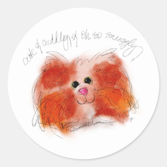 Cute Cuddly & Snuggly Furry Cat Sticker Sheet (Front)