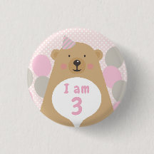 Cute Cuddly Teddy Bear Birthday Age Badge Button